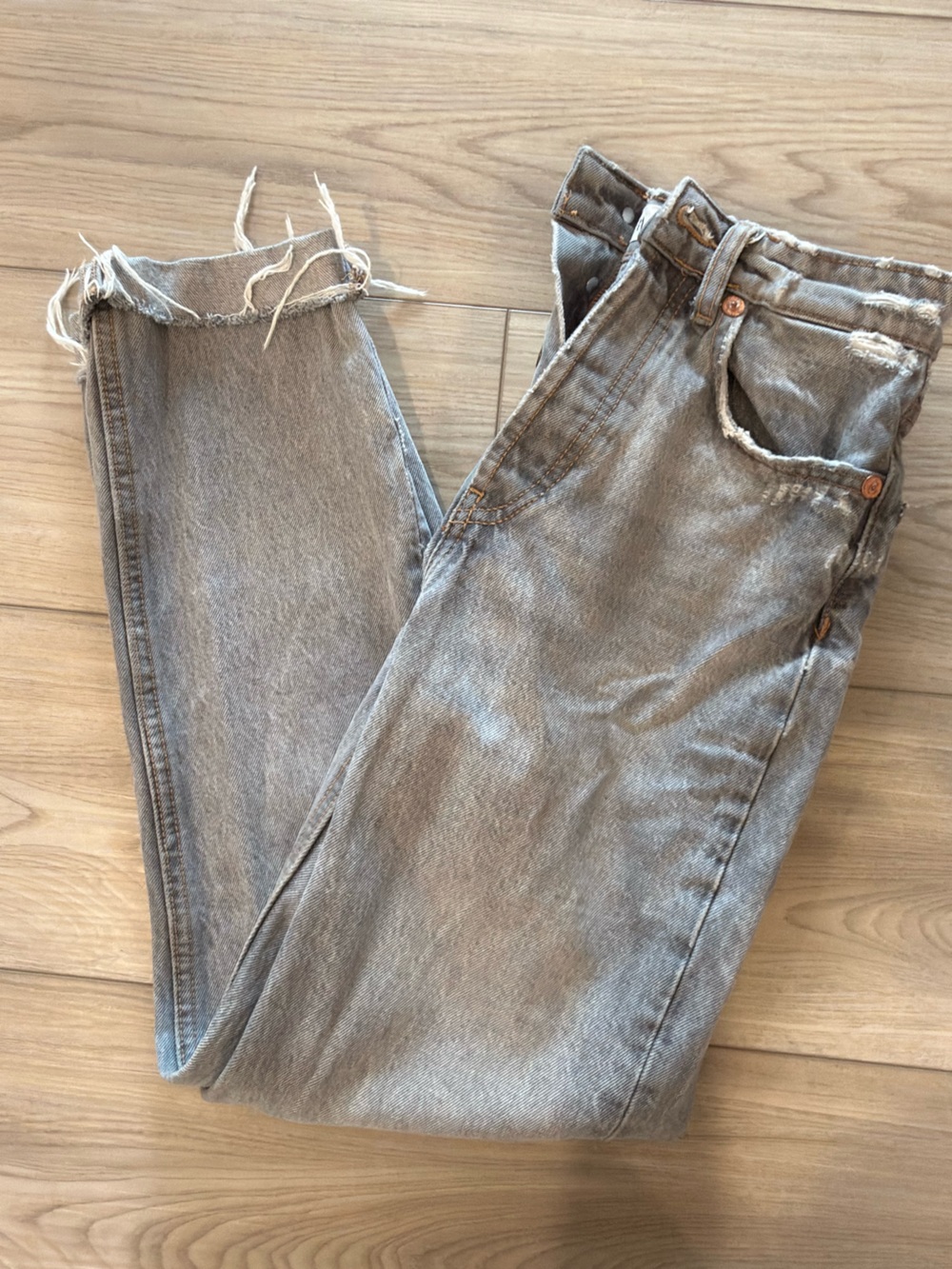 Zara Light Gray High Rise Straight Jeans